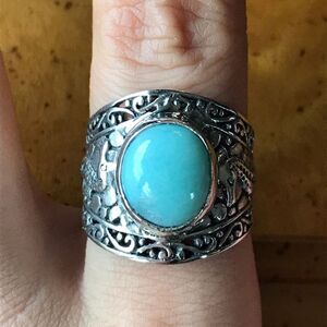 Natural Larimar Sterling Silver Seahorse Ring Size 9.25